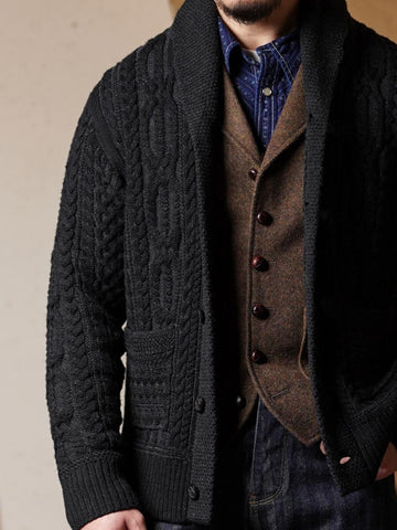 Men's Shawl Collar Aran Cardigan