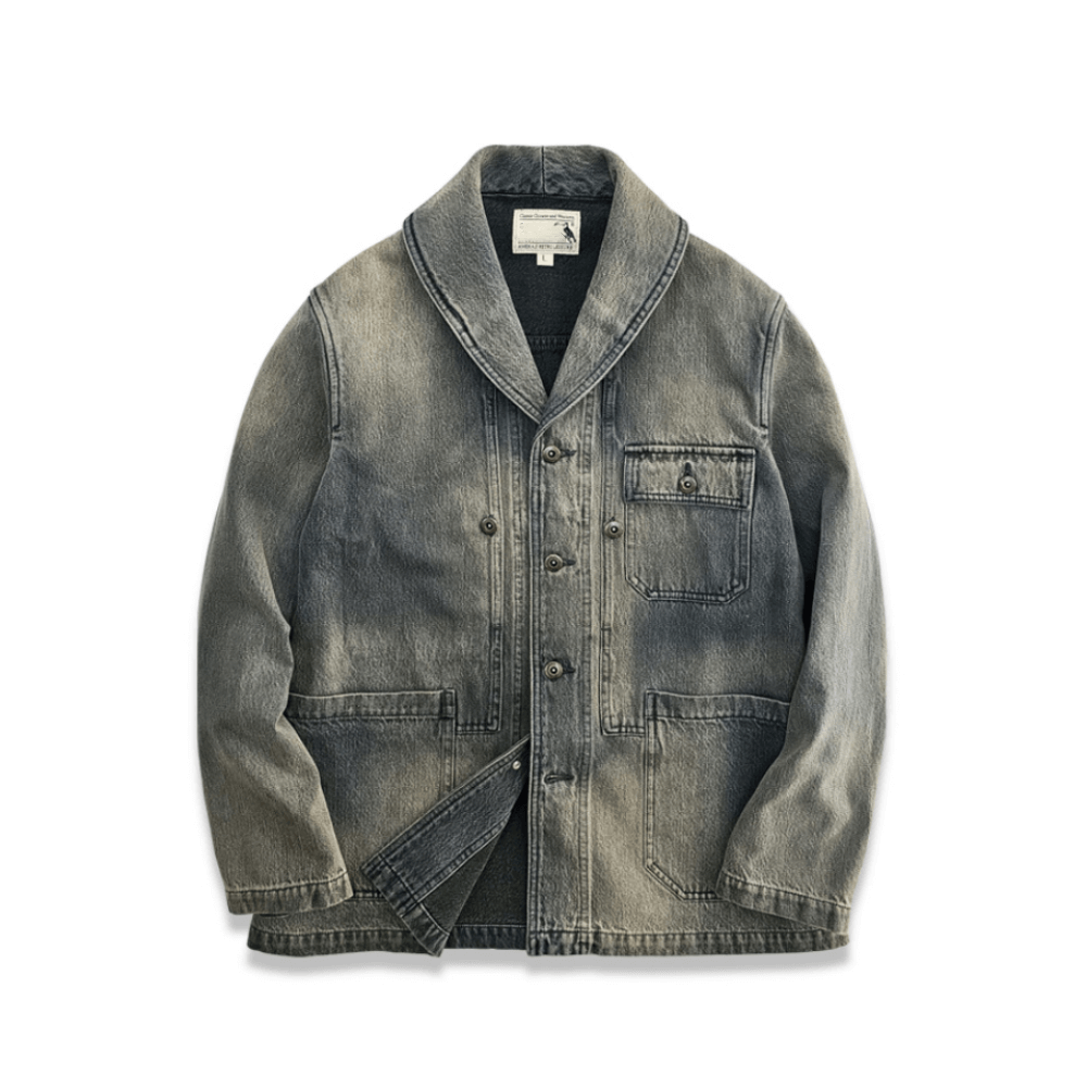 Men's Shawl Collar Denim Jacket, Grey Blue