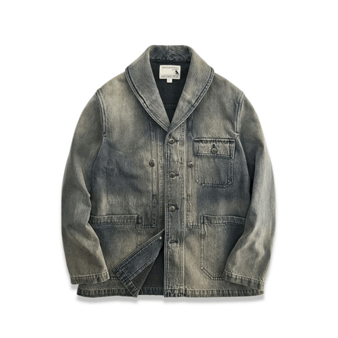 Men's Shawl Collar Denim Jacket, Grey Blue