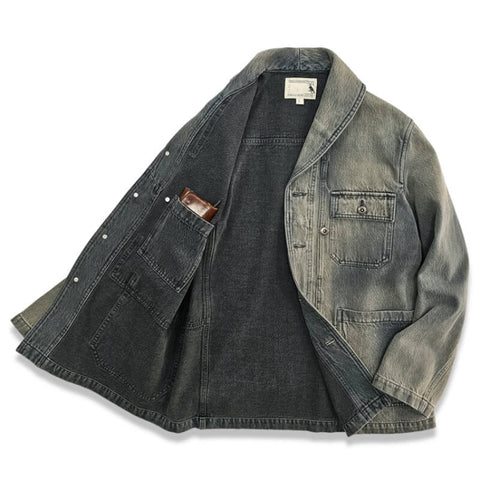 Men's Shawl Collar Denim Jacket, Grey Blue
