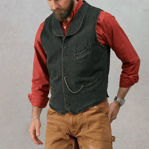 Men's Shawl Collar Sashiko Vest