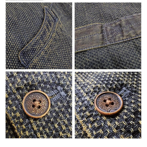 Men's Shawl Collar Sashiko Vest