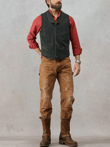 Men's Shawl Collar Sashiko Vest