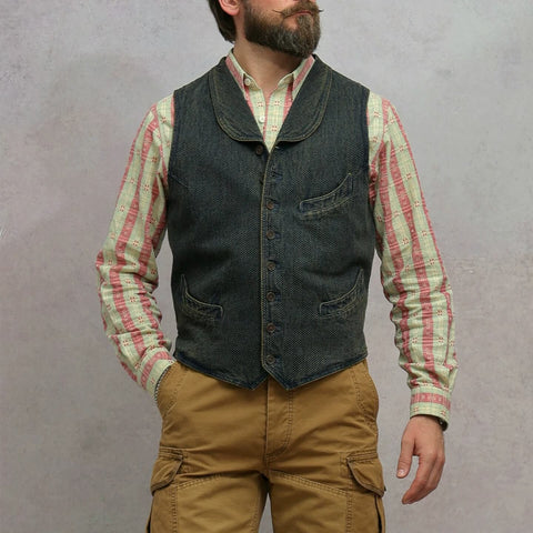 Men's Shawl Collar Sashiko Vest