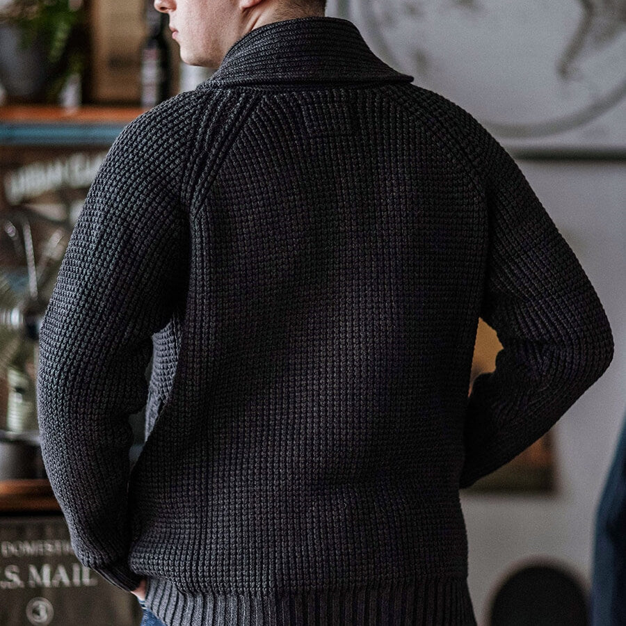 Men's Shawl-Collar Waffle Cardigan