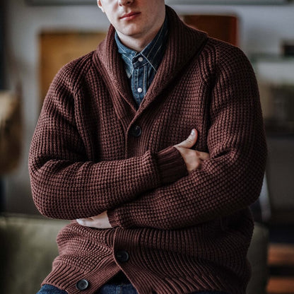 Men's Shawl-Collar Waffle Cardigan