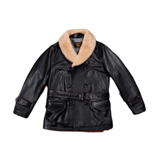 Manteau de ranch en cuir avec col en laine pour homme