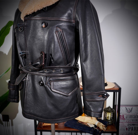 Men's Shearling Collar Ranch Coat, Cowhide