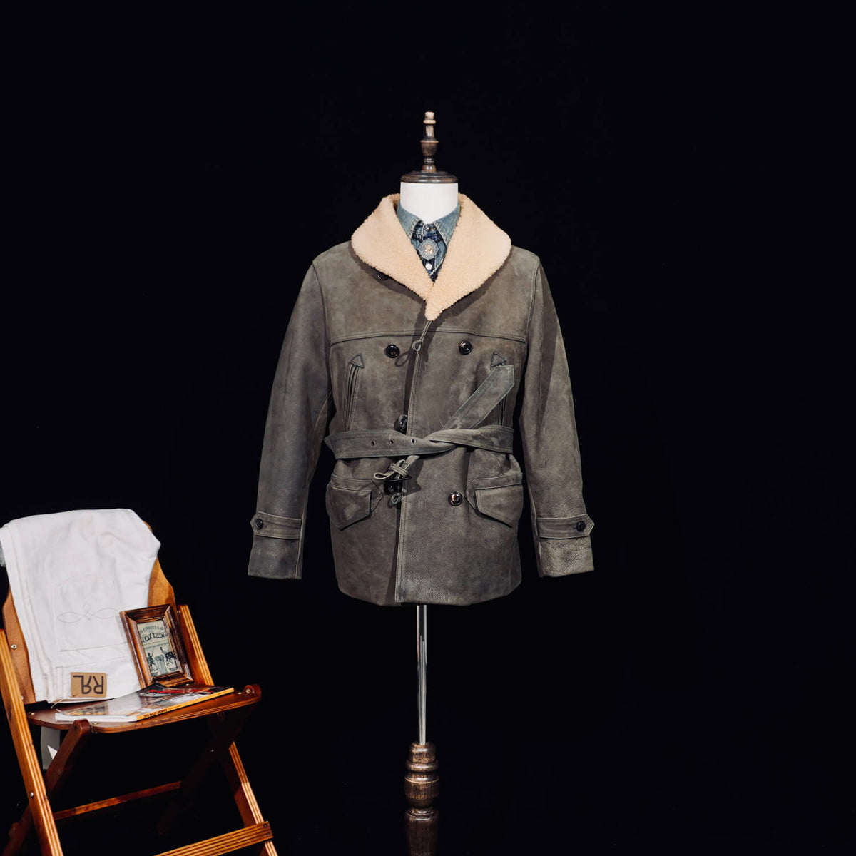 Men's Shearling Collar Ranch Coat, Cowhide