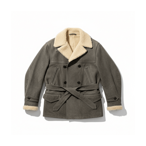 Men's Shearling Collar Ranch Coat, Cowhide