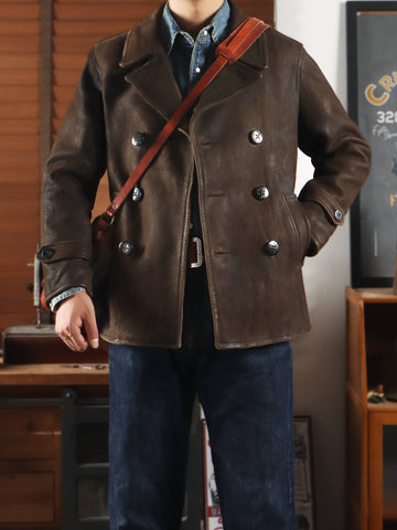 Men's Short 740N Leather Pea Coat