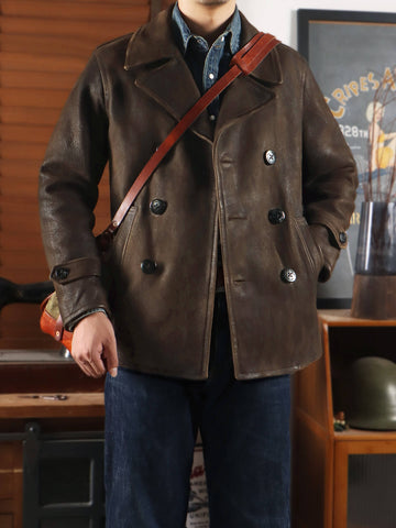 Men's Short 740N Leather Pea Coat