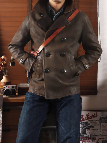 Men's Short 740N Leather Pea Coat