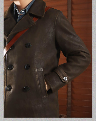 Men's Short 740N Leather Pea Coat