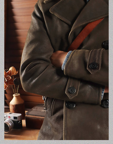 Men's Short 740N Leather Pea Coat