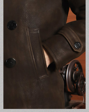 Men's Short 740N Leather Pea Coat