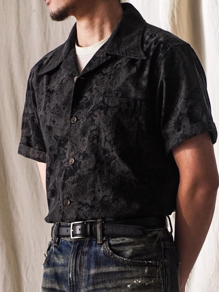 Men's Black Tiger Jacquard Aloha Shirt