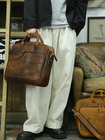 Men's Shoulder Bag, Crazy Horse Leather