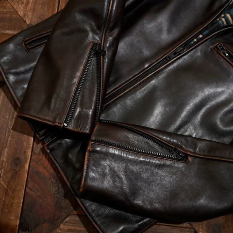 Men's Single Riders Leather Jacket, Teacore Cowhide