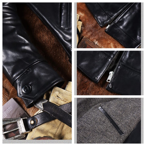 Men's Sports Leather Jacket, Black Horsehide