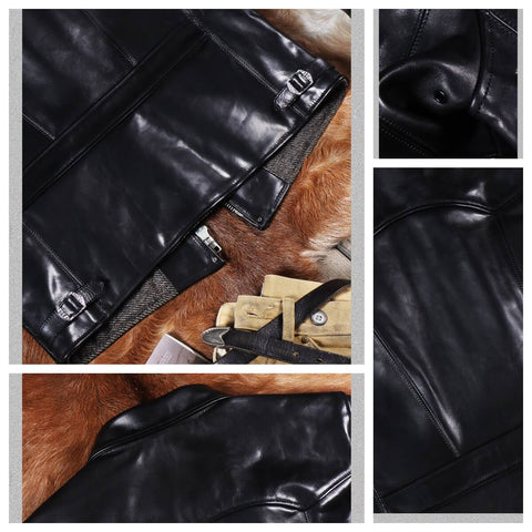 Men's Sports Leather Jacket, Black Horsehide