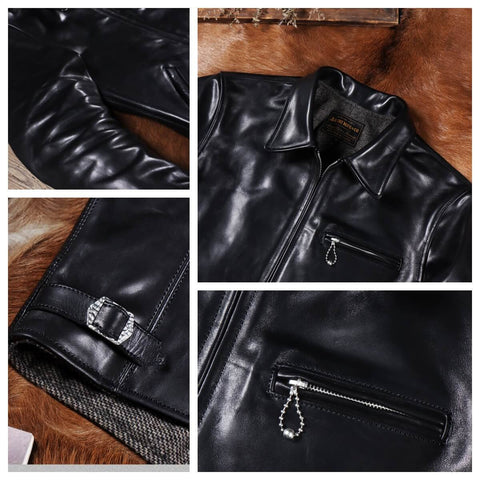 Men's Sports Leather Jacket, Black Horsehide