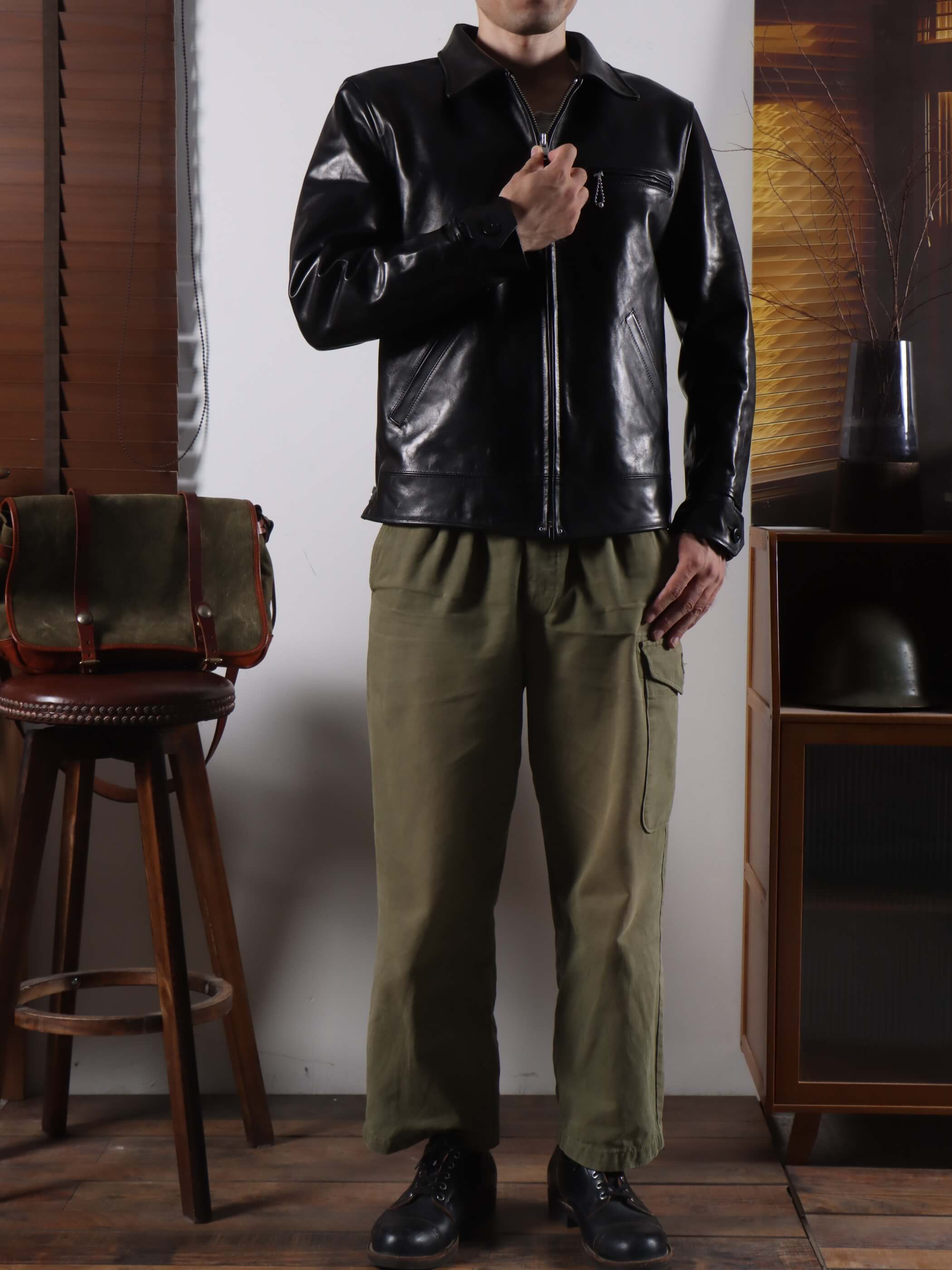 Men's Sports Leather Jacket, Black Horsehide – Crush on Retro