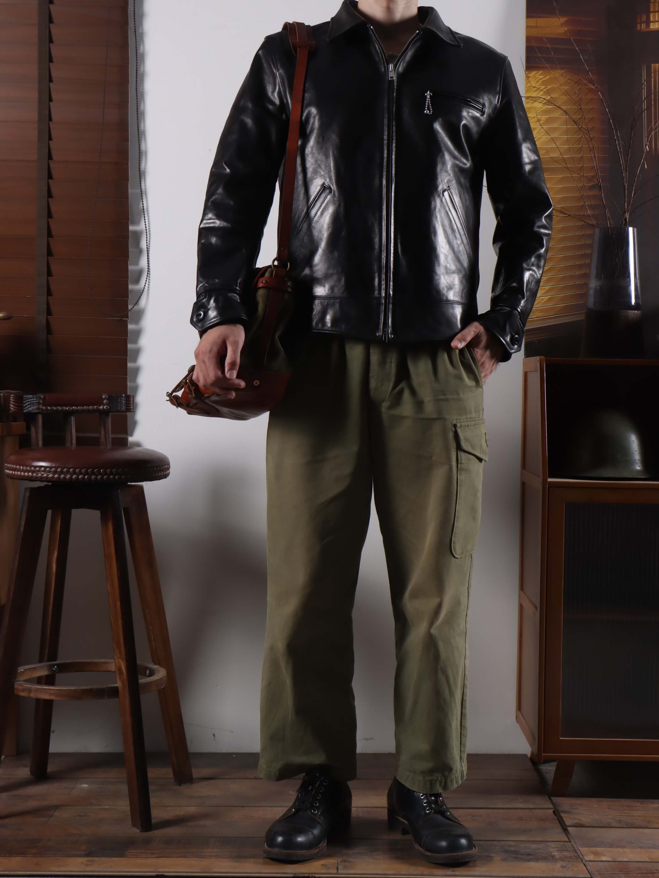 Men's Sports Leather Jacket, Black Horsehide – Crush on Retro Men's Sports Leather Jacket, Black Horsehide – Crush on Retro