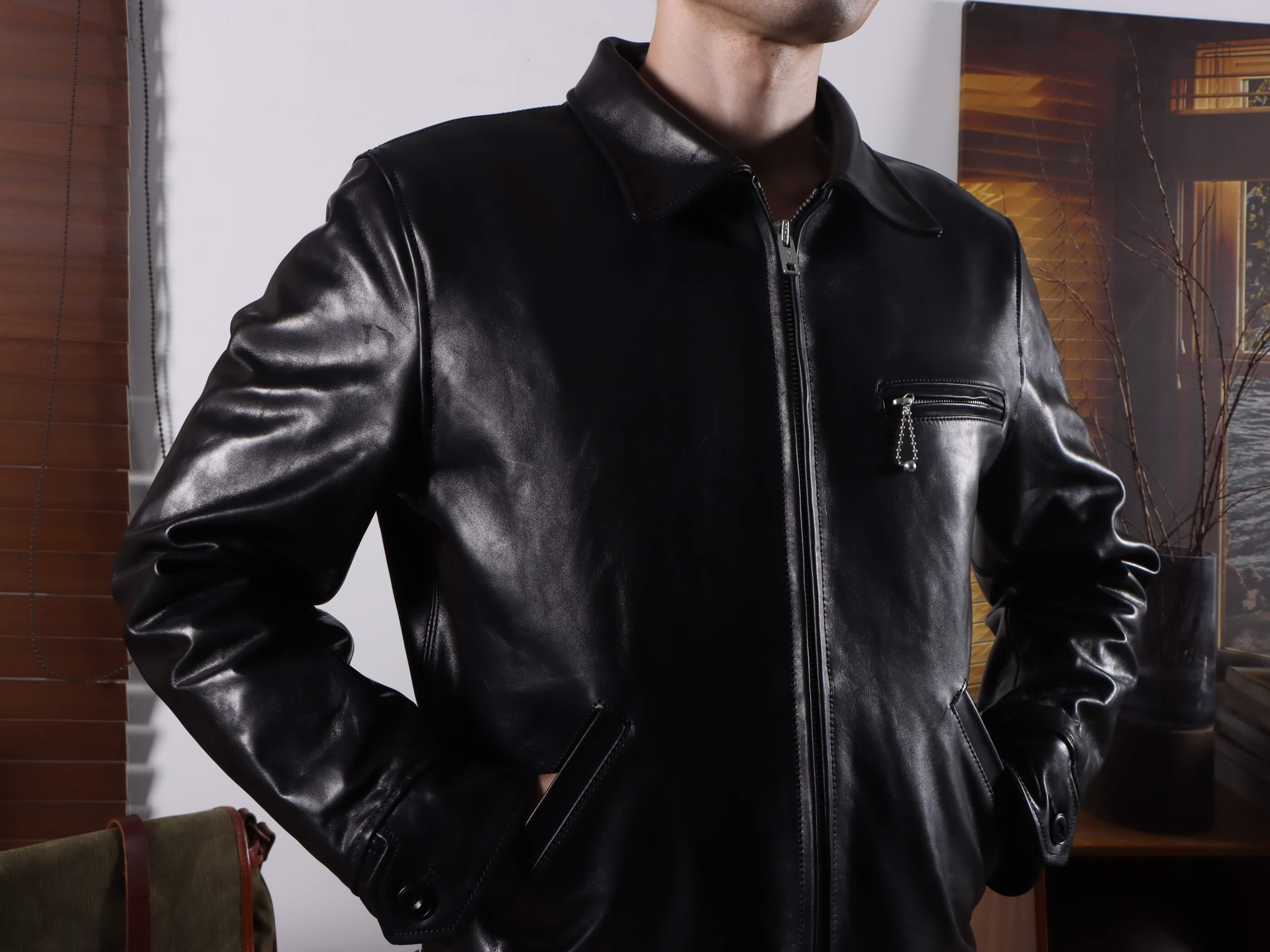 Men's Sports Leather Jacket, Black Horsehide – Crush on Retro