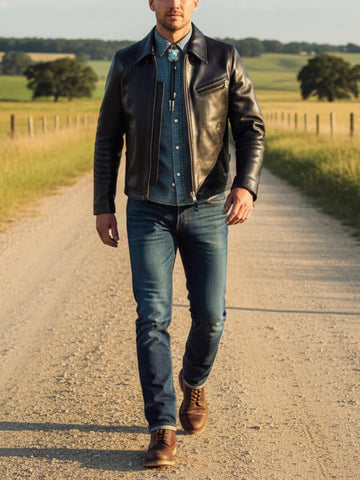 Men's Half Belt Sports Leather Jacket