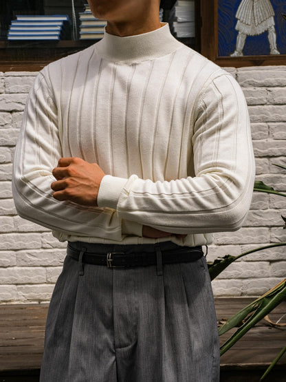 Men's Striped Knit Turtleneck Sweater