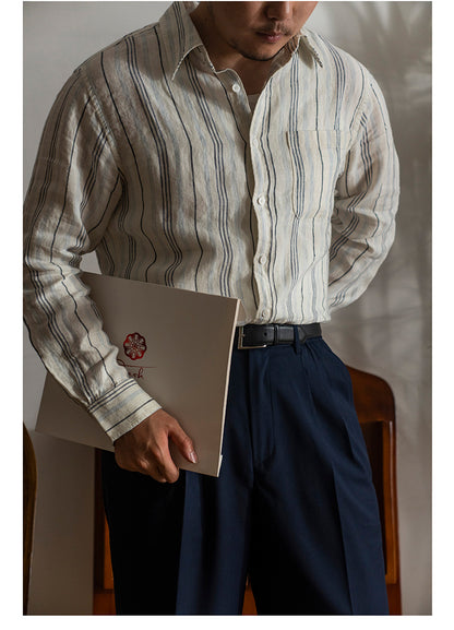 Men's Striped Linen Long Sleeves Shirt