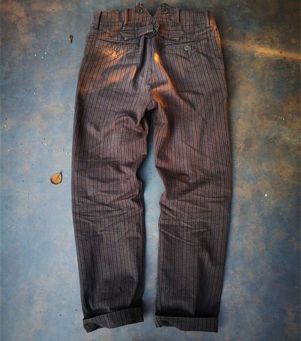 Pantalon de travail français à rayures pour homme, couleur poivre et sel