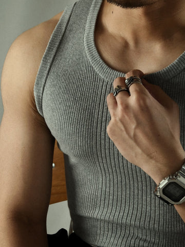 Men's Striped Stretchy Tank Top