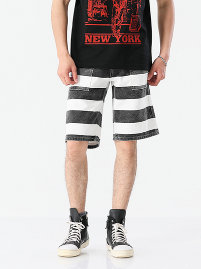 Men's Striped Moto Shorts