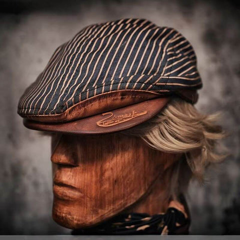 Distressed Striped Flat Cap Unisex