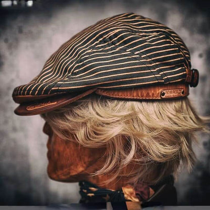 Distressed Striped Flat Cap Unisex