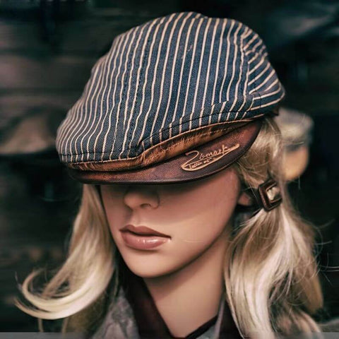 Distressed Striped Flat Cap Unisex