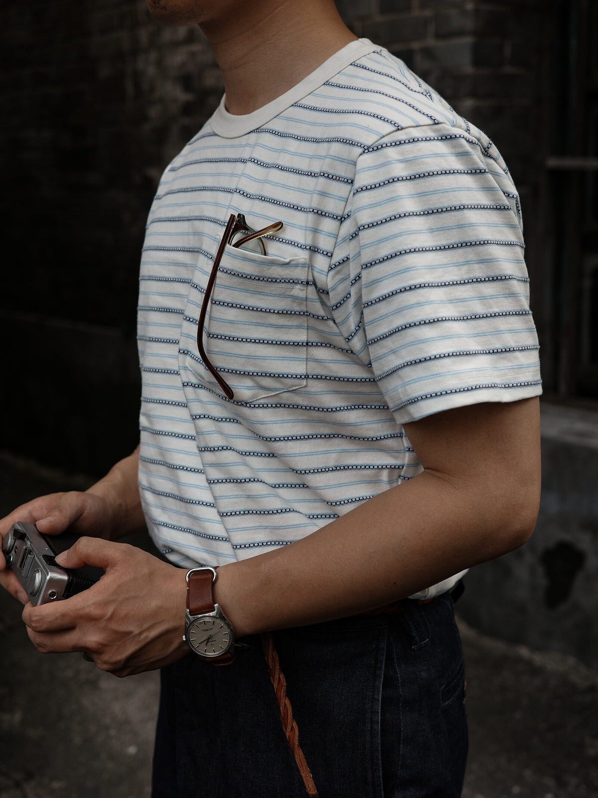 T-shirt jacquard rayé pour homme