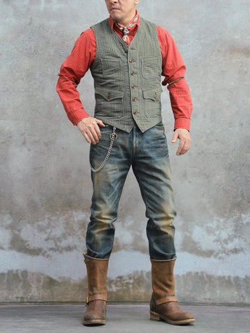 Gilet à col en V en jacquard rayé pour homme