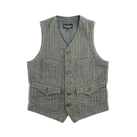 Gilet à col en V en jacquard rayé pour homme