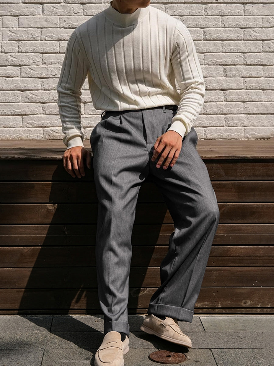 Men's Striped Knit Turtleneck Sweater