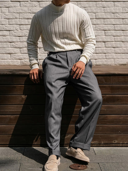 Men's Striped Knit Turtleneck Sweater