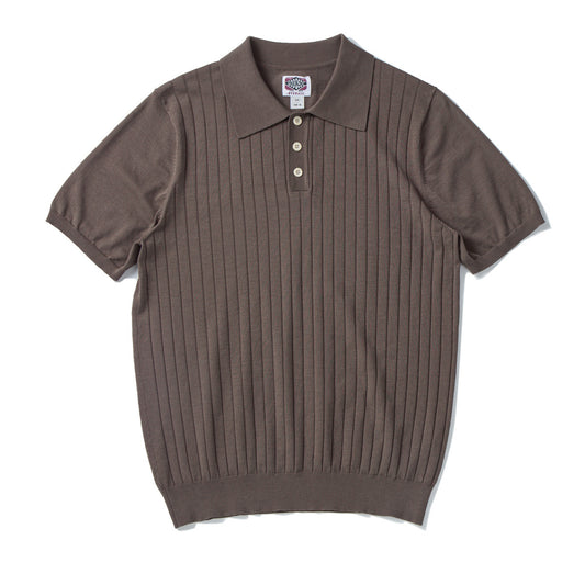 Striped Polo Shirt Light Brown Stretch