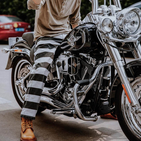 メンズ ストライプ モーターサイクルパンツ