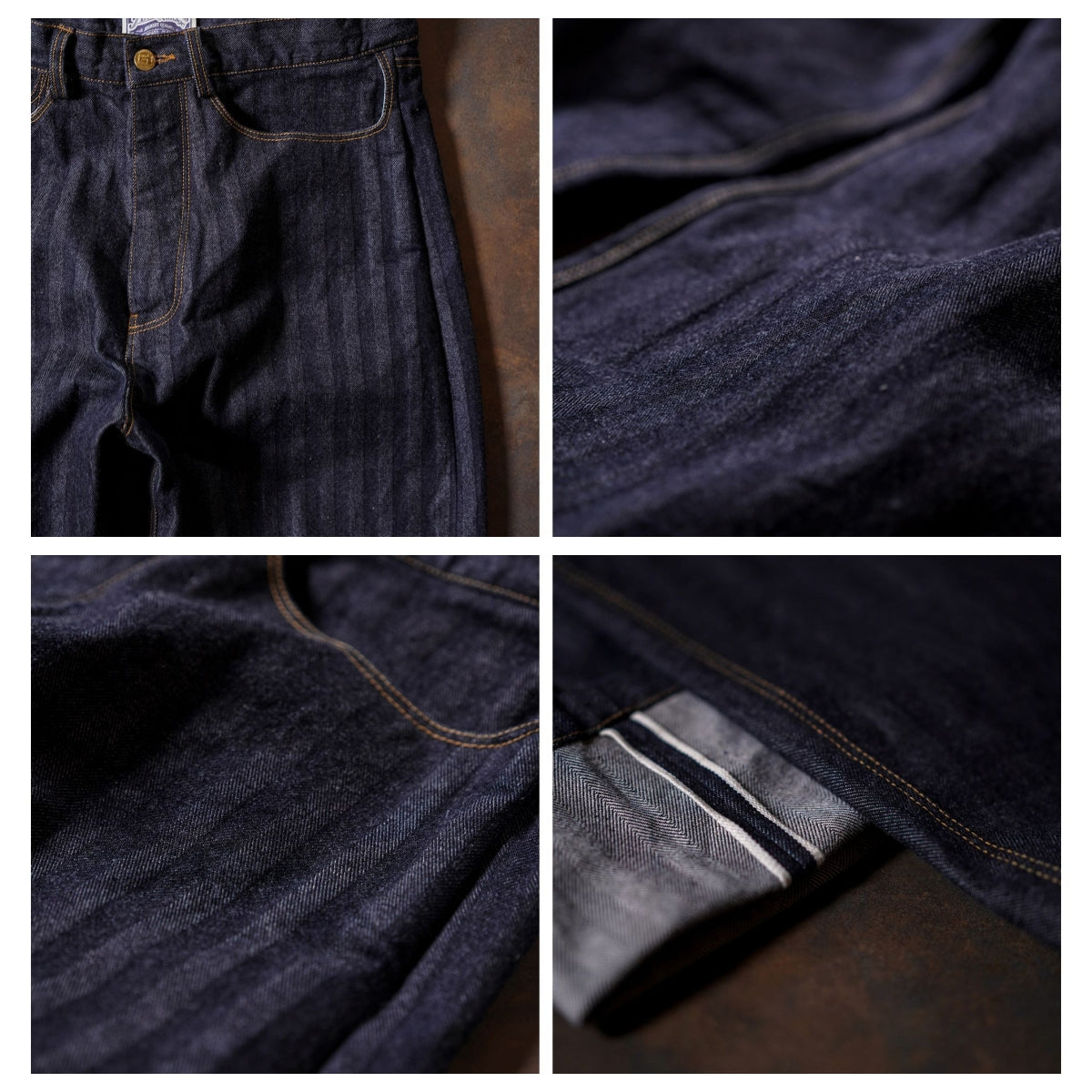 Men's Striped High Waist Selvedge Denim Pants