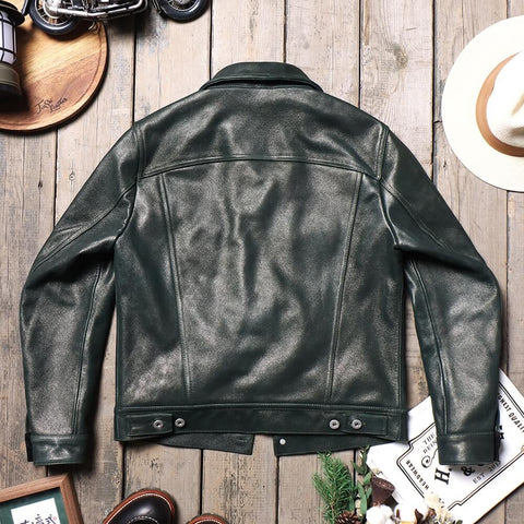 Men's Rider Leather Jacket, Olive Calfskin