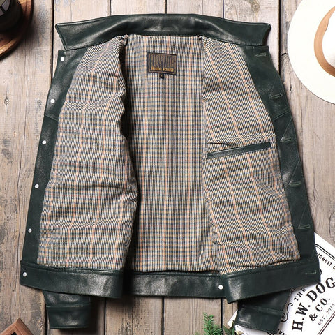 Men's Rider Leather Jacket, Olive Calfskin