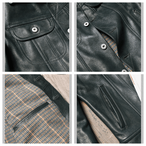 Men's Rider Leather Jacket, Olive Calfskin