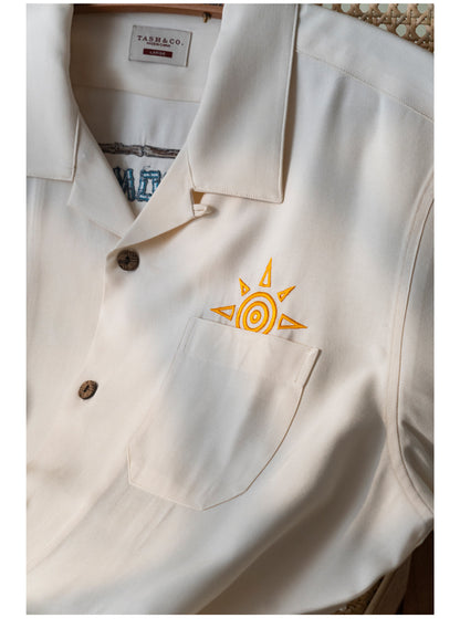 Men's TIKI Embroidery Cuban Collar Shirt